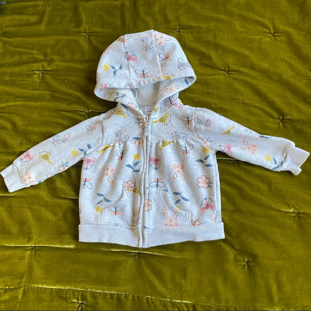 Carter’s Light Gray Hooded Fox & Bunny Sweatshirt Baby Girl 9 Months